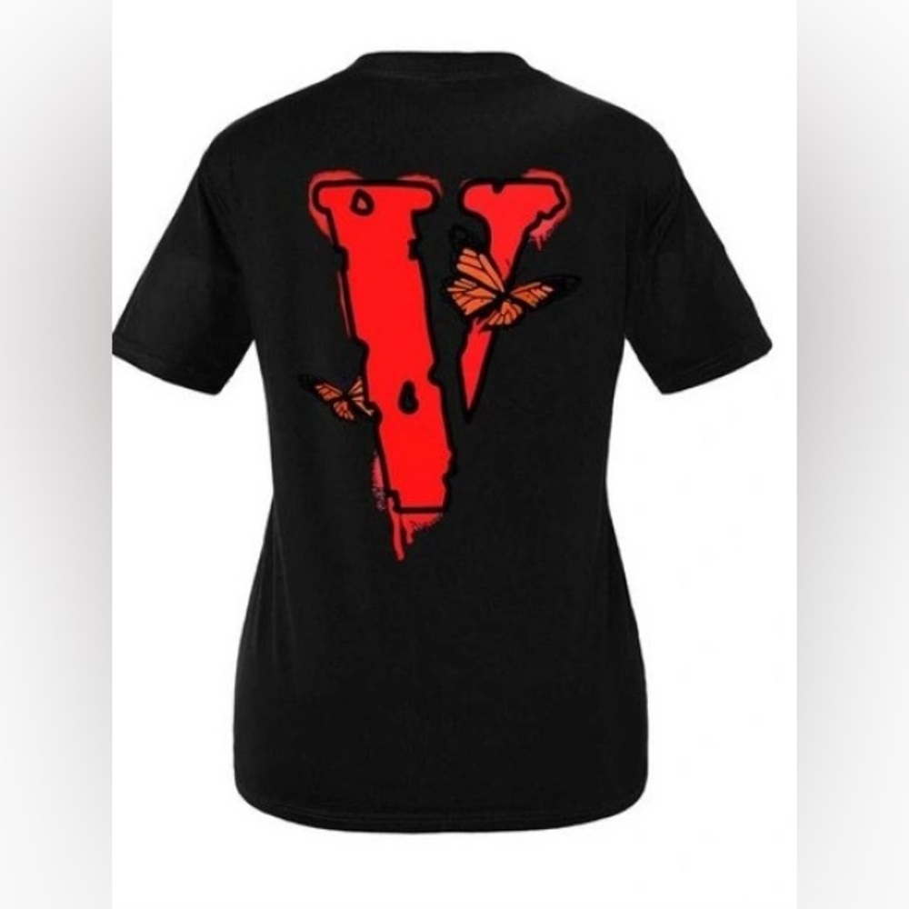 Red V W/ Butterflies Black Short Sleeve T-Shirt